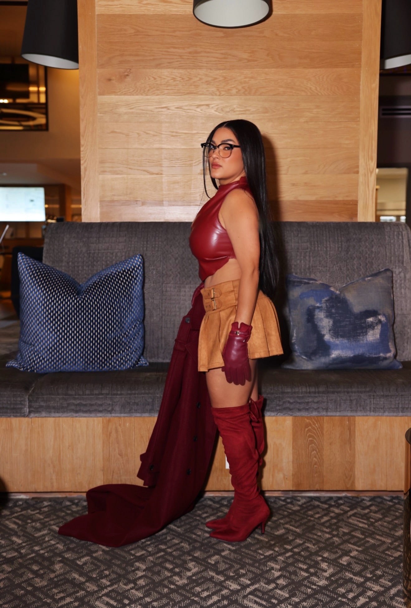 TAN FAUX SUEDE PLEATED SKIRT