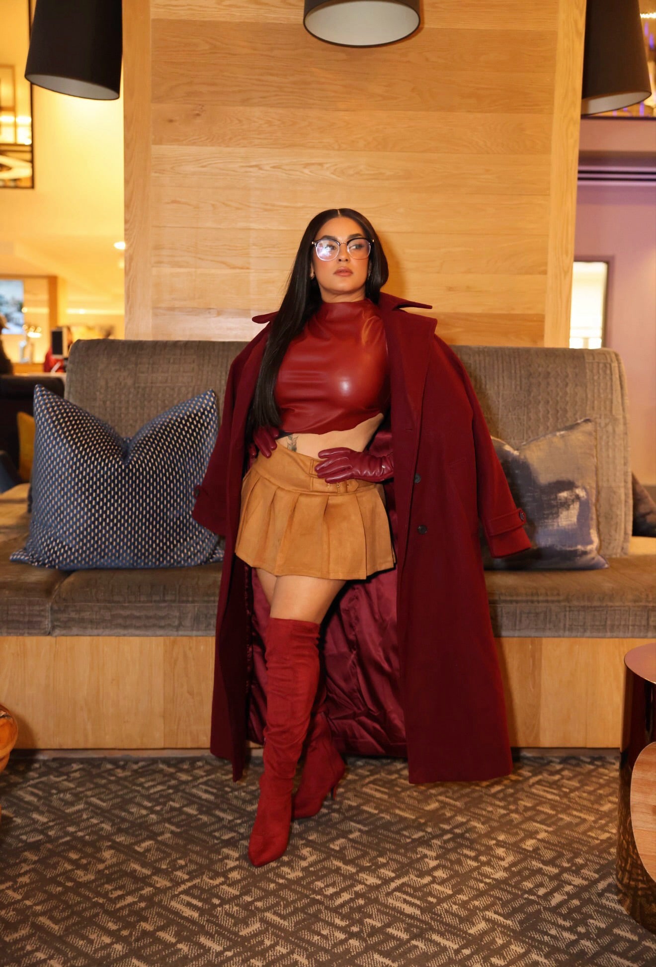 TAN FAUX SUEDE PLEATED SKIRT