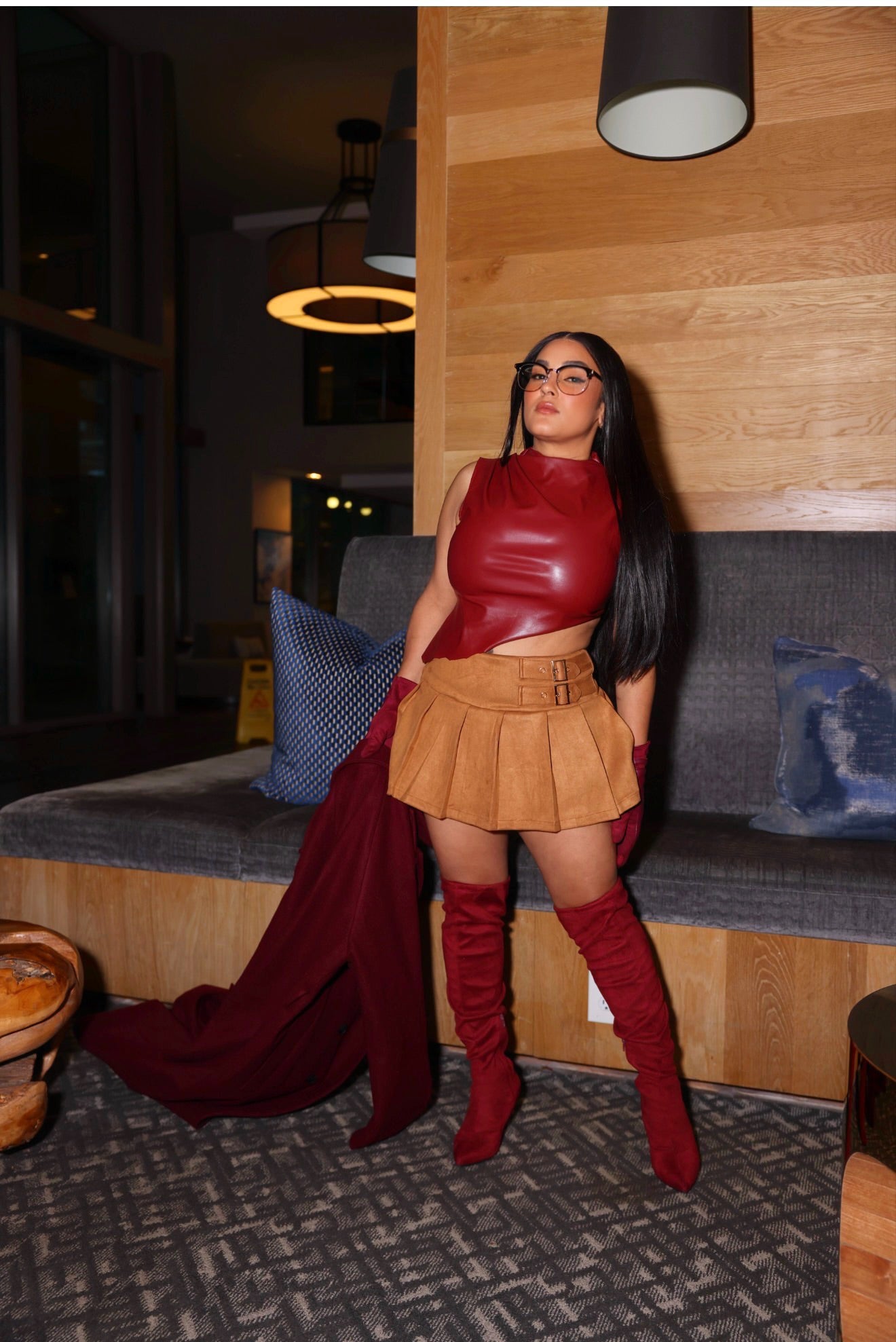 TAN FAUX SUEDE PLEATED SKIRT